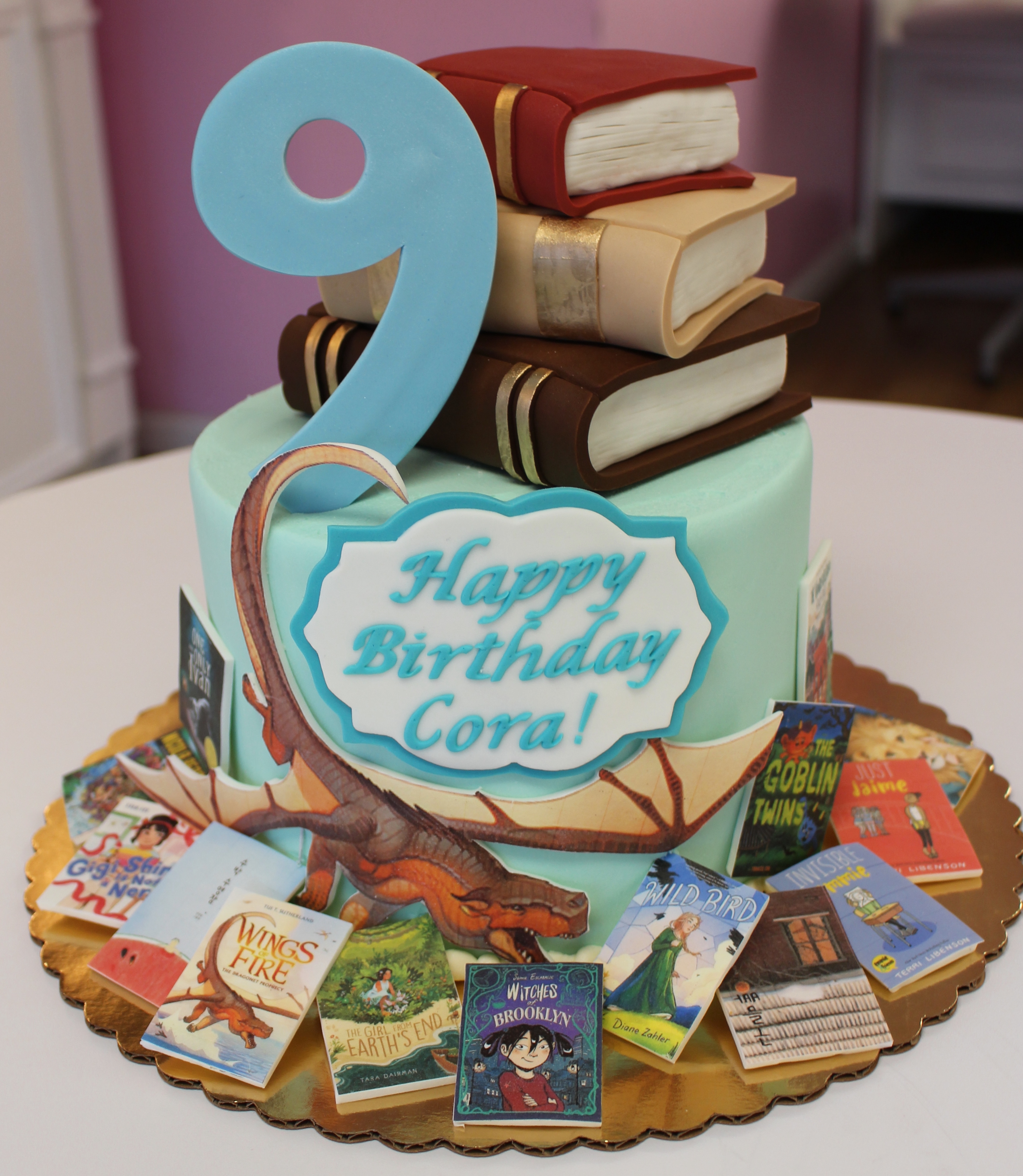 Baby Blue Book Lovers Favorite Things Cake with Fondant Stack of Books