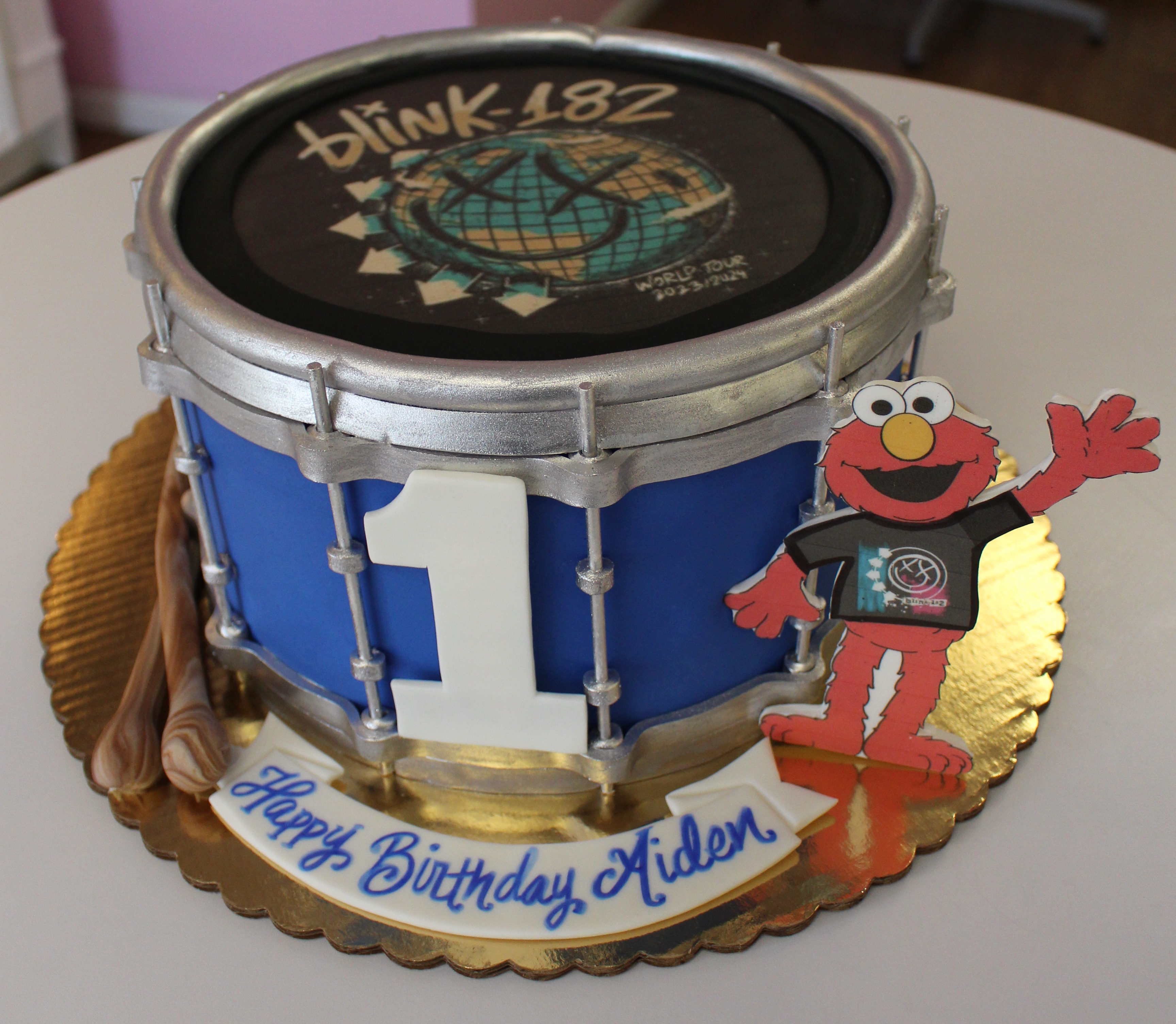 Blue Snare Drum Blink 182 Elmo Cake with Fondant Drum Sticks