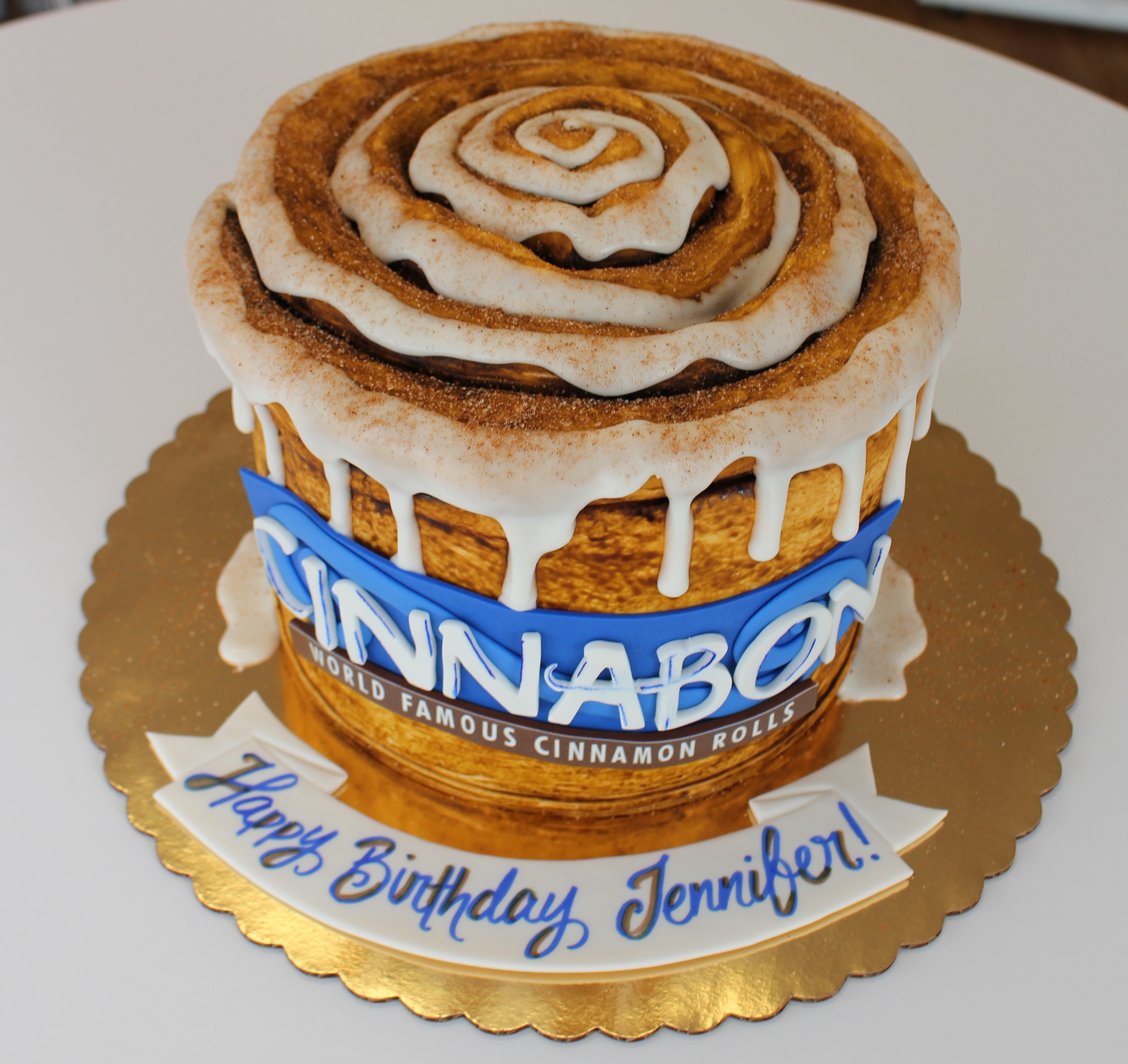 Cinnabon Shaped Birthday Cake with White Glaze Drip