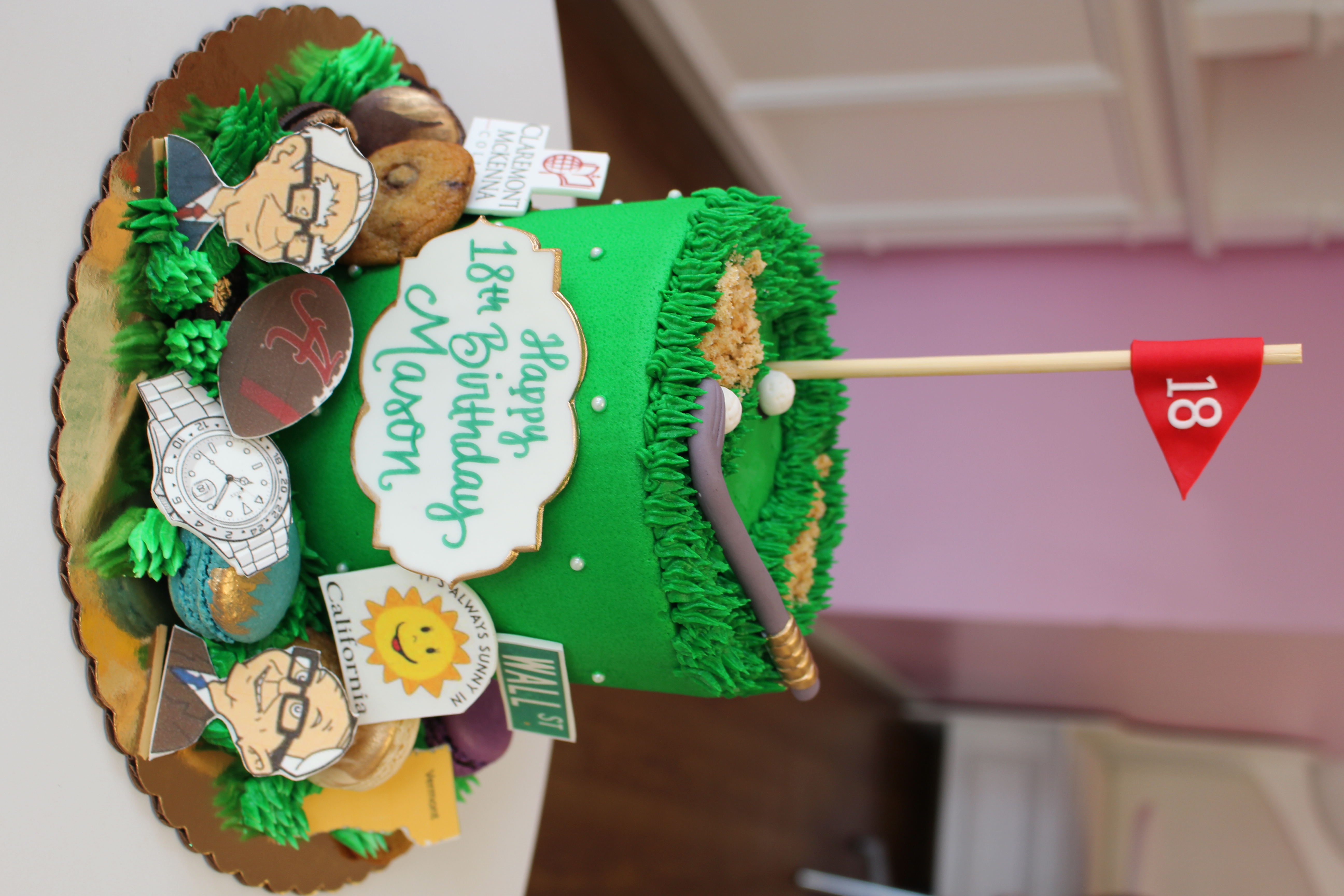 Green Golf Favorite Things Cake with Edible Images and Fondant Golf Club Golf Ball and Flag