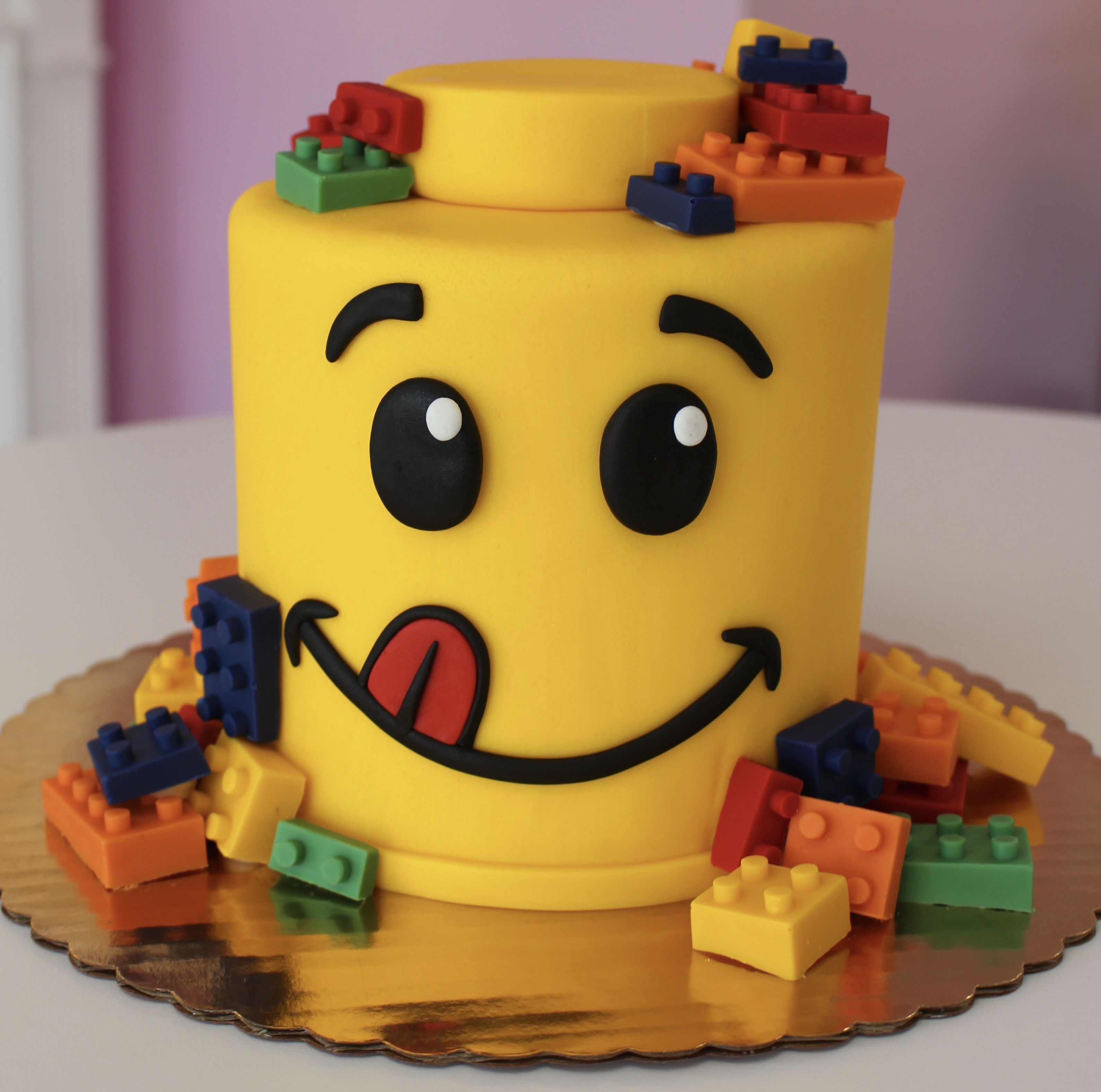LEGO Head Shaped Cake with Chocolate Lego Pieces