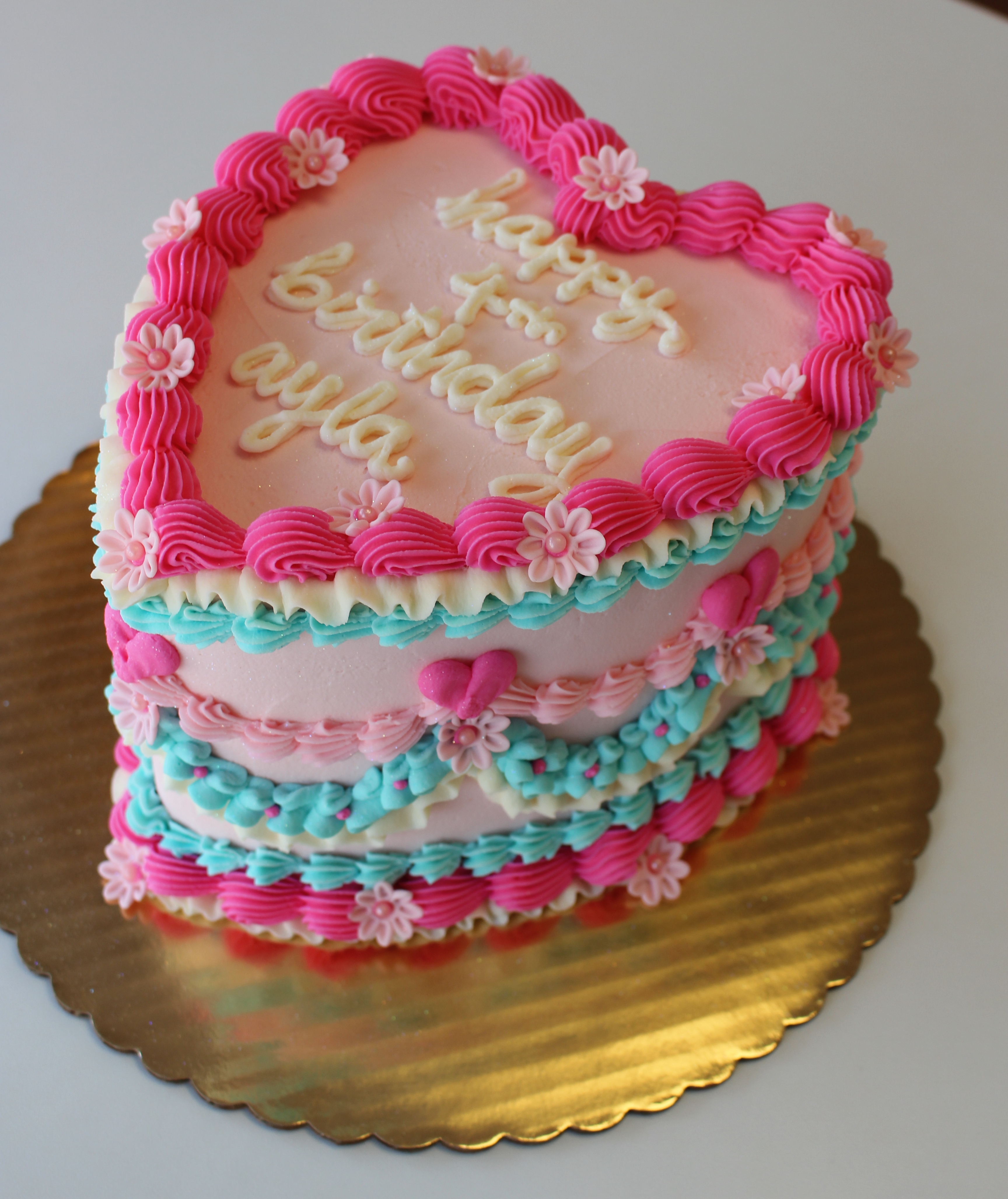 Pink White and Blue Vintage Heart Cake