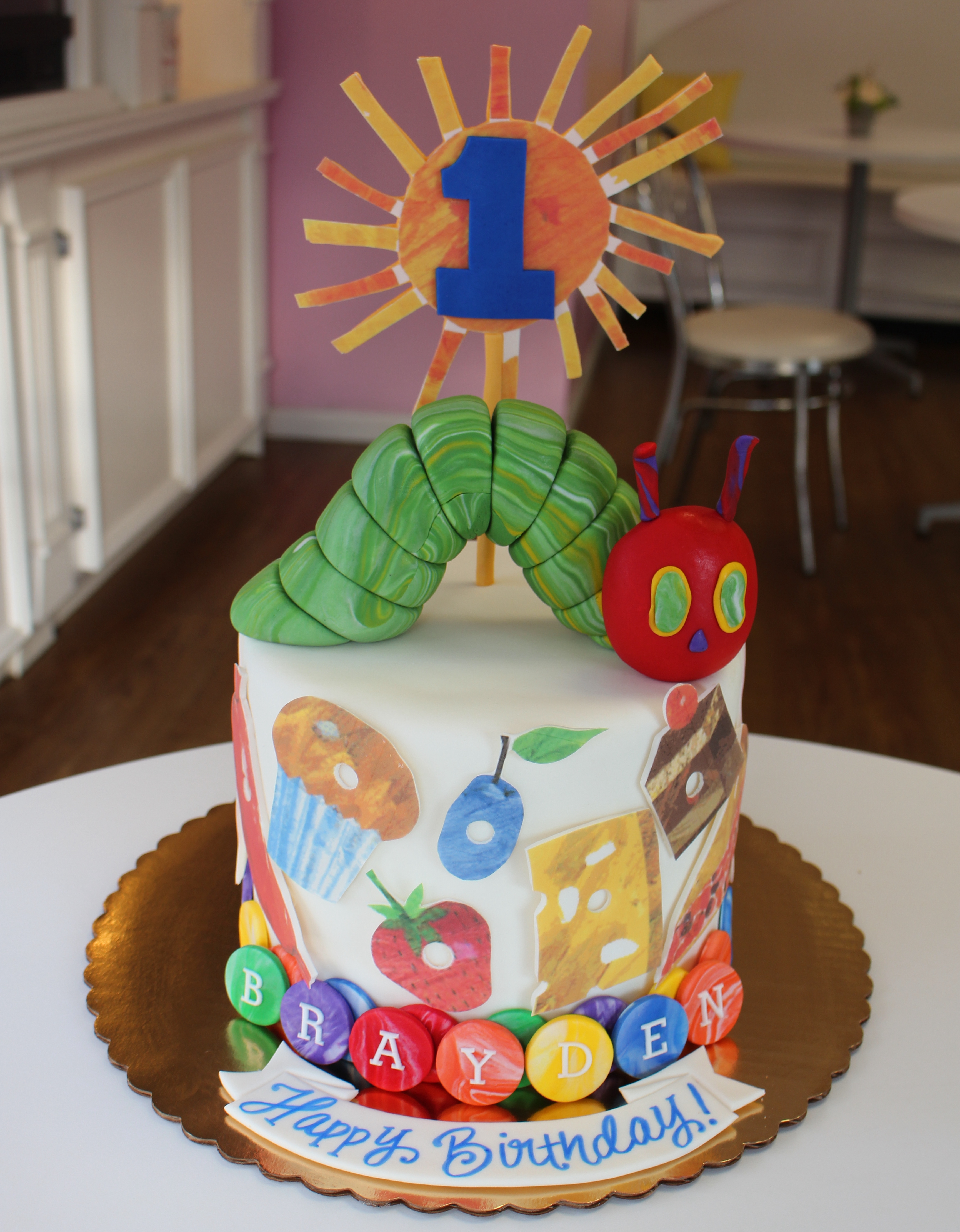 The Very Hungry Caterpillar Theme with Fondant Caterpillar and Topper