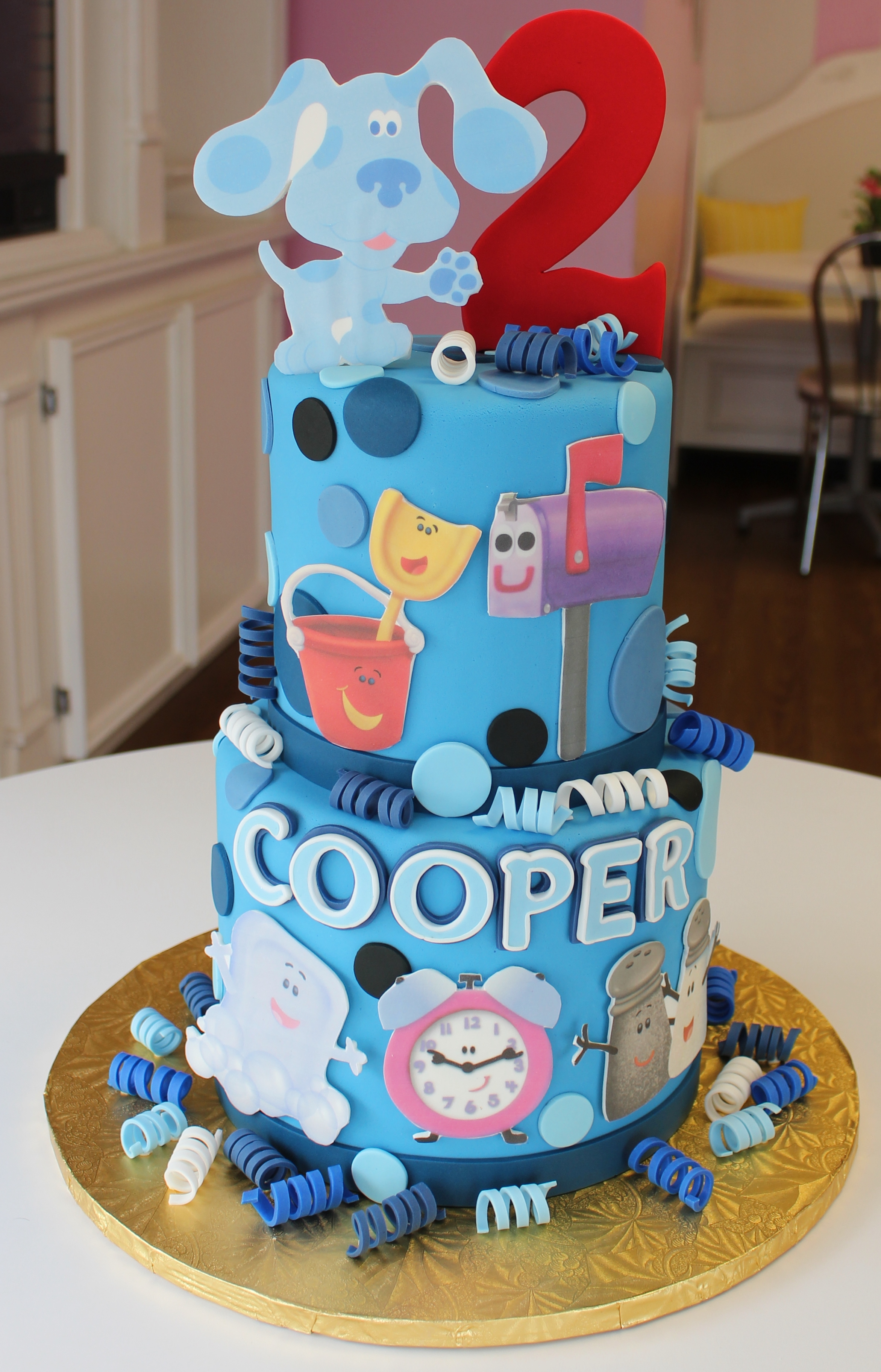Two Tier Blues Clues Theme Kids Birthday Cake with Fondant Decorations