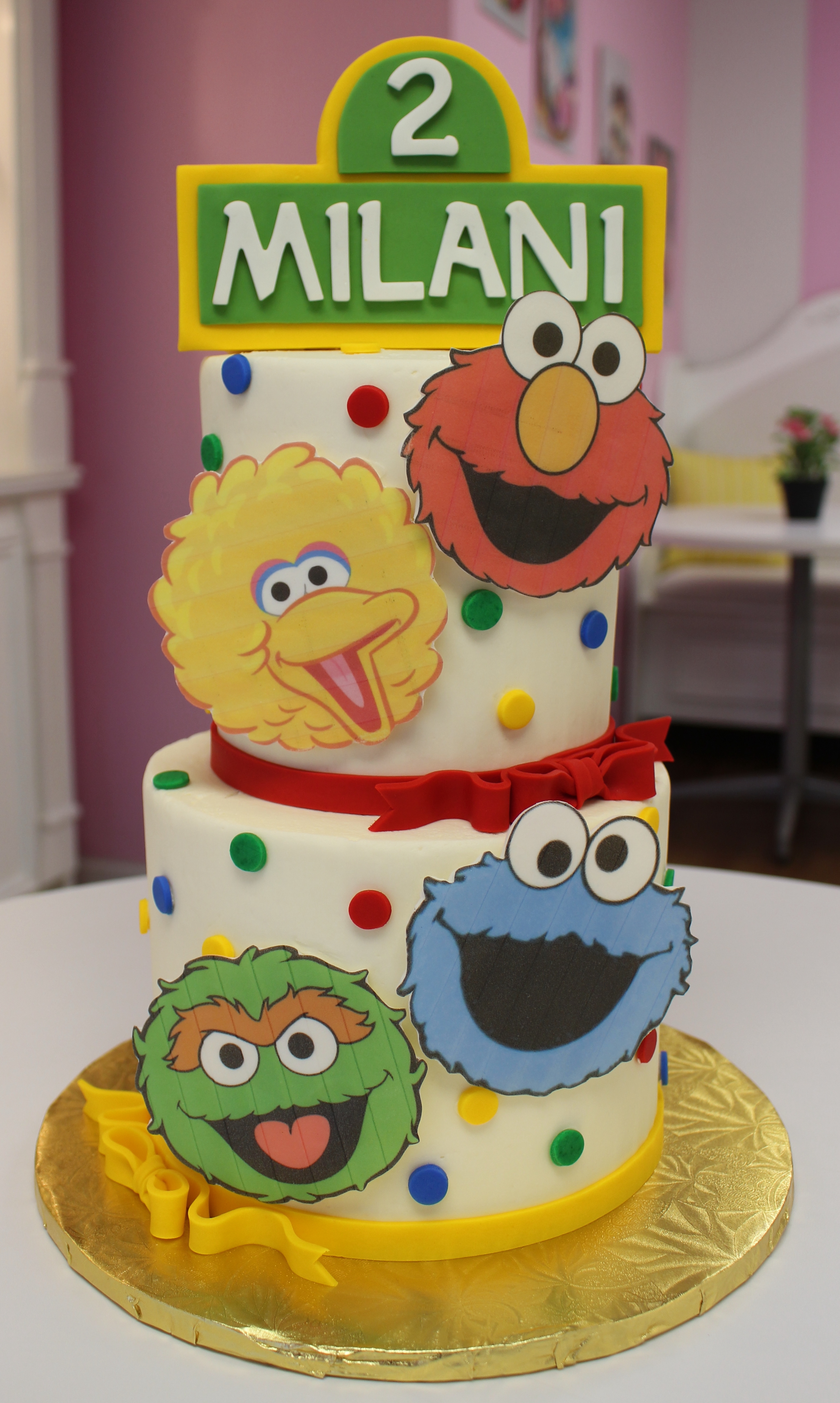 Two Tier Polka Dot Sesame Street Kids Birthday Cake